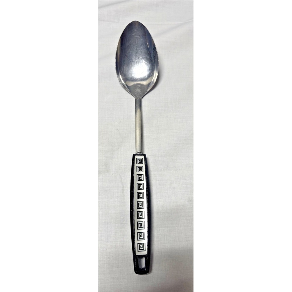 Ekco Stainless Serving Spoon Black and Silver Handle 12.5" Vintage USA
